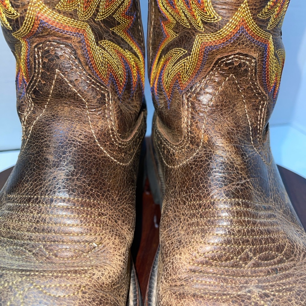 Justin Men's Boots Size 6.5D Brown Fire Square Toe Block Heel Mid Calf WK4681 - Picture 12 of 14
